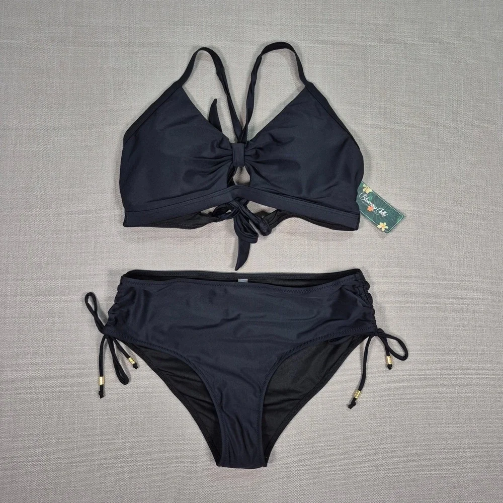 Blooming Jelly Womens Black Curvy Cutout Bikini Set Two Piece Swimsuit XL NEW